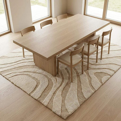 Modern Hand Tufted Wool Rug, Neutral Wavy Abstract Area Rug, Cozy Housewarming Gift