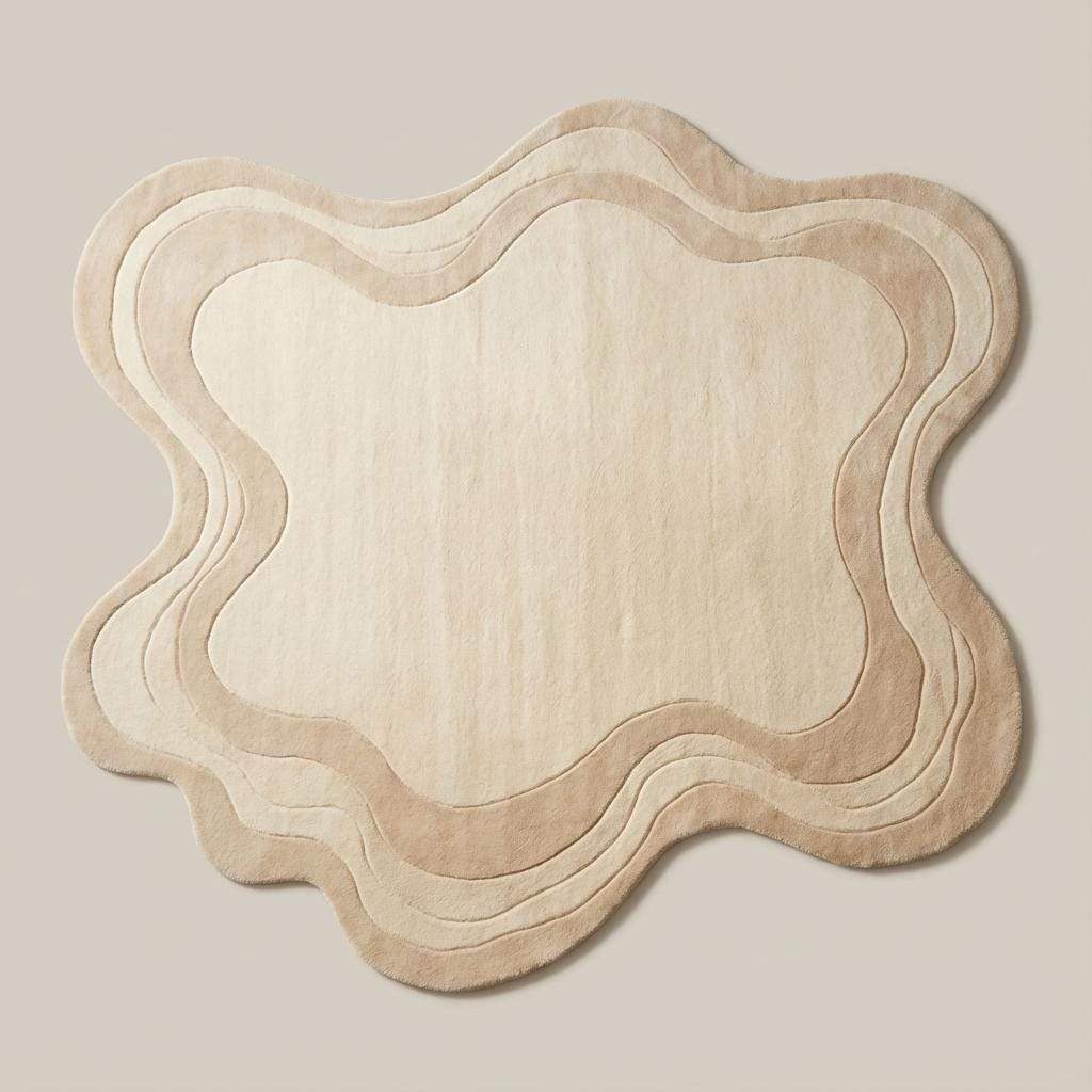 Modern abstract neutral rug with sculpted contours and organic shape, luxury hand tufted carpet for stylish home décor __etsy:7562373847