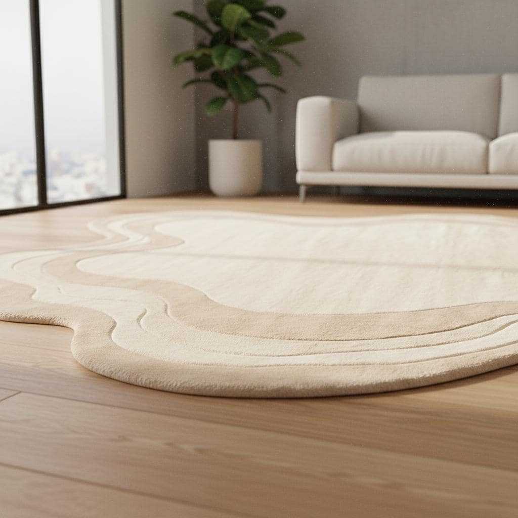 Modern Irregular Wave Area Rug, Cream Sculpted Plush __etsy:7562373973