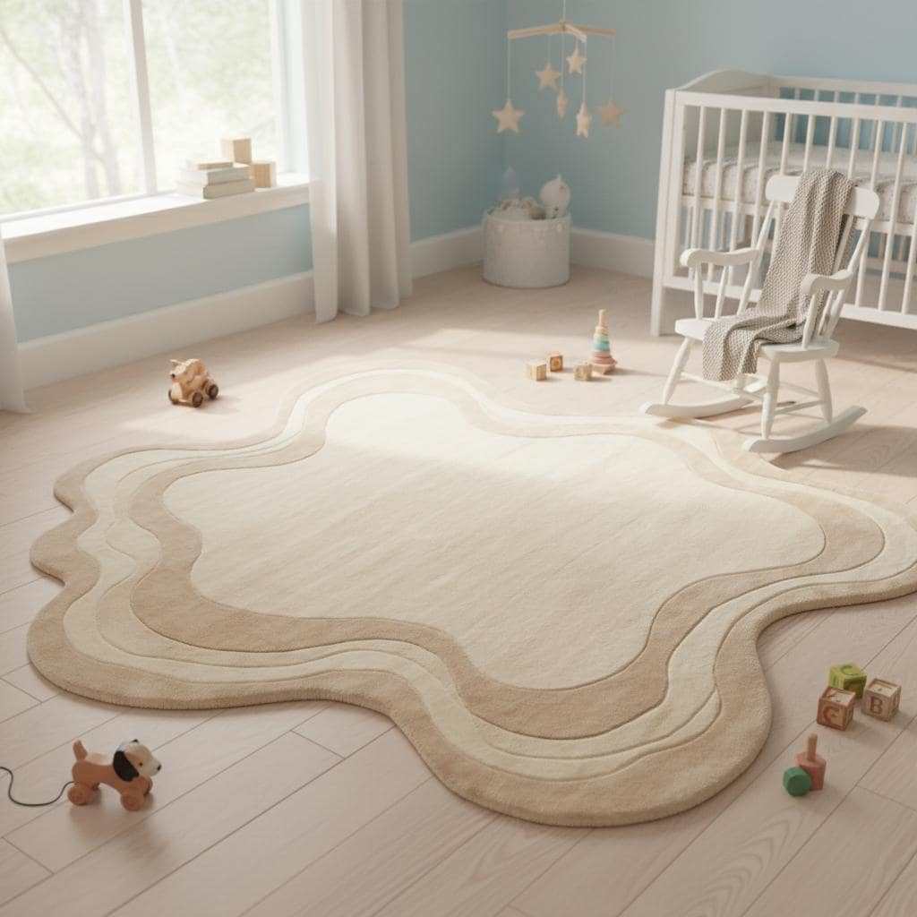 Luxury hand tufted cream rug with organic abstract form, statement area rug for modern living spaces __etsy:7562373965