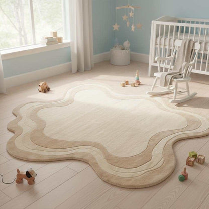 Luxury hand tufted cream rug with organic abstract form, statement area rug for modern living spaces __etsy:7562373965