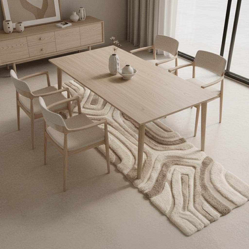 Modern Neutral Runner Rug Hand Tufted Plush Kitchen Hallway Abstract Textured Decor Home Entryway