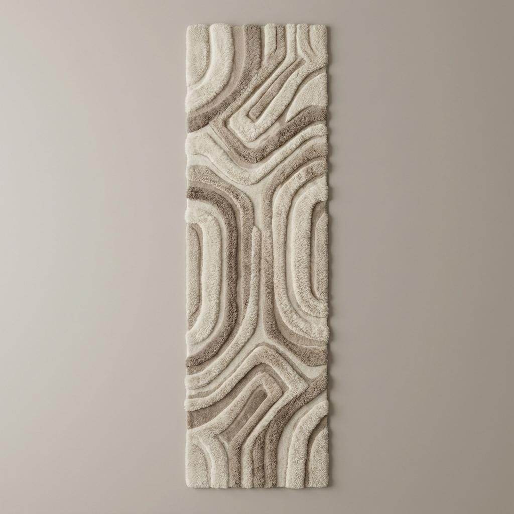 Modern Neutral Runner Rug Hand Tufted Plush Kitchen Hallway Abstract Textured Decor Home Entryway