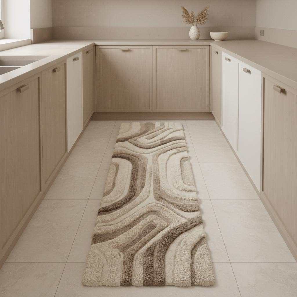 Ivory and warm beige textured runner rug with subtle taupe accents designed for modern neutral interiors