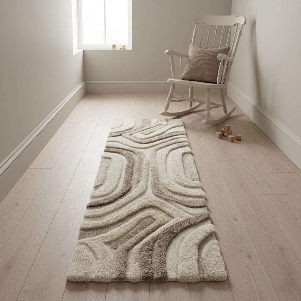 Hand tufted modern runner rug highlighting artisan craftsmanship, plush pile height, and soft sculptural surface