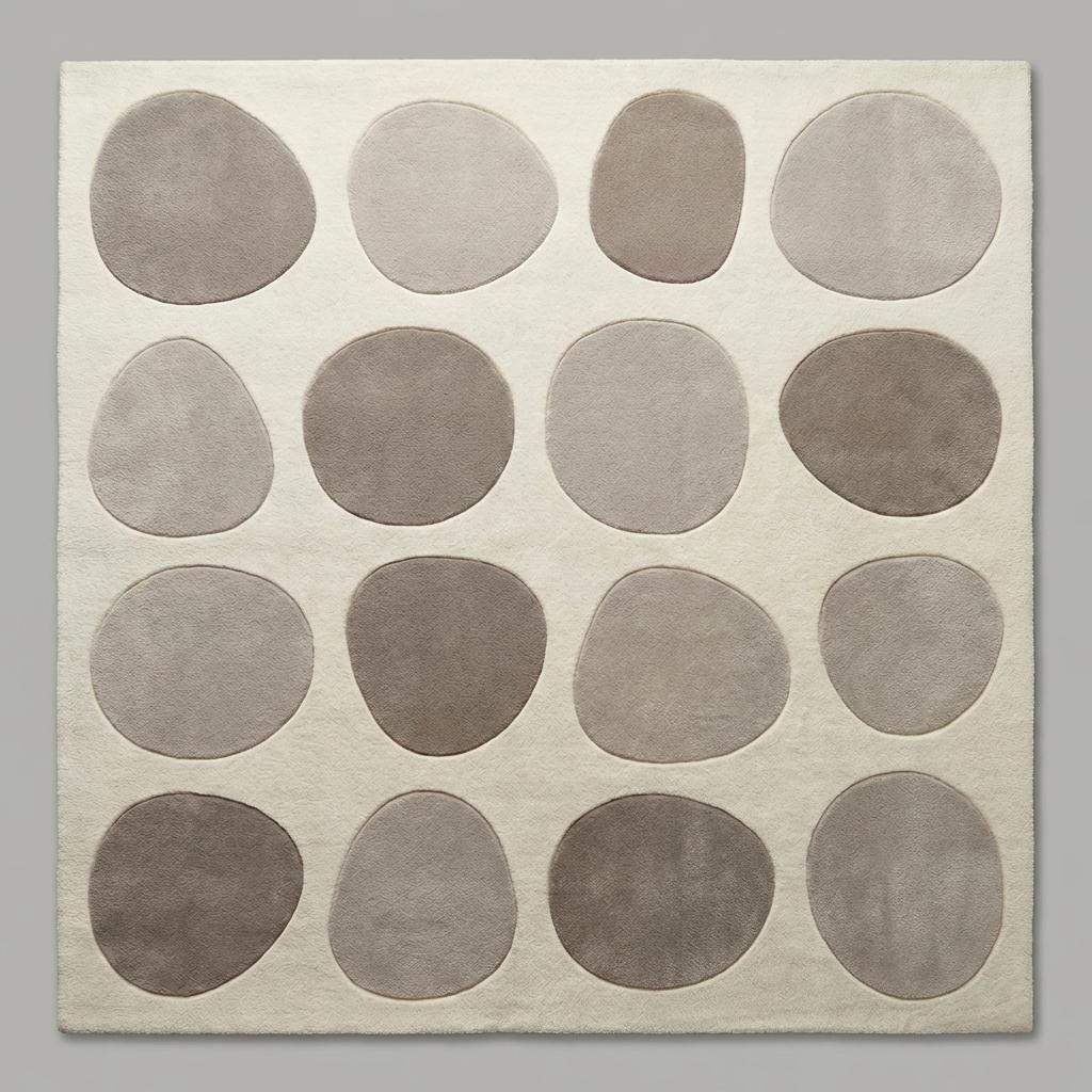Modern pebble pattern tufted wool area rug with neutral tones in living room setting