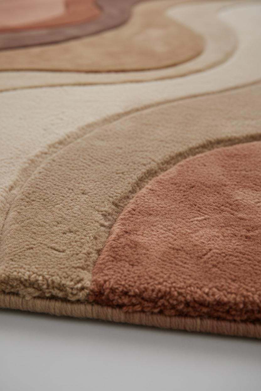 Modern Wavy Tufted Area Rug – Warm Earth Tone Abstract Minimalist Carpet