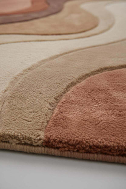 Modern Wavy Tufted Area Rug – Warm Earth Tone Abstract Minimalist Carpet