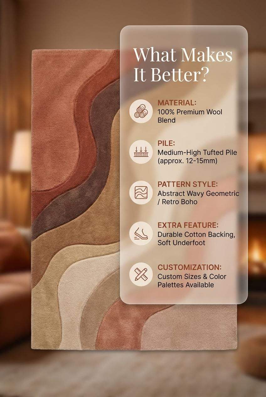 Modern Wavy Tufted Area Rug – Warm Earth Tone Abstract Minimalist Carpet