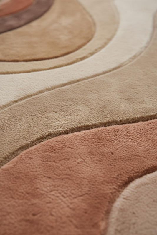 Modern Wavy Tufted Area Rug – Warm Earth Tone Abstract Minimalist Carpet