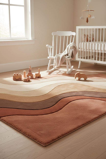 Modern Wavy Tufted Area Rug – Warm Earth Tone Abstract Minimalist Carpet