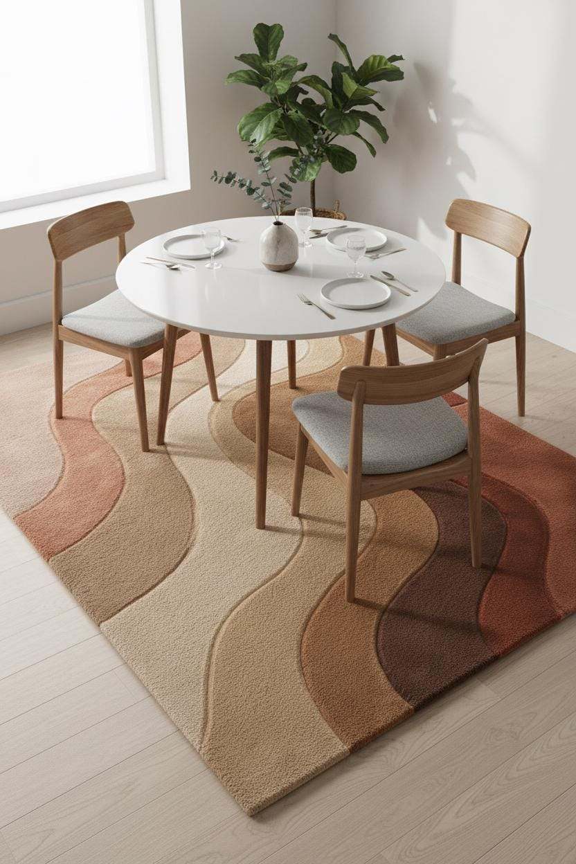 Modern Wavy Tufted Area Rug – Warm Earth Tone Abstract Minimalist Carpet