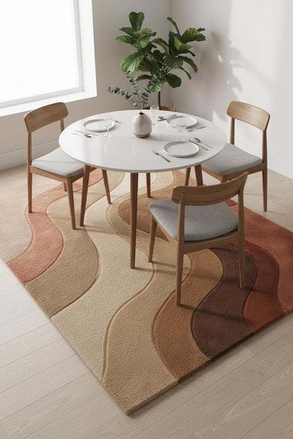 Modern Wavy Tufted Area Rug – Warm Earth Tone Abstract Minimalist Carpet