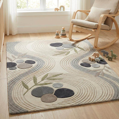 Soft neutral textured rug in nursery-style space adding warmth, comfort, and calming natural design under baby play area