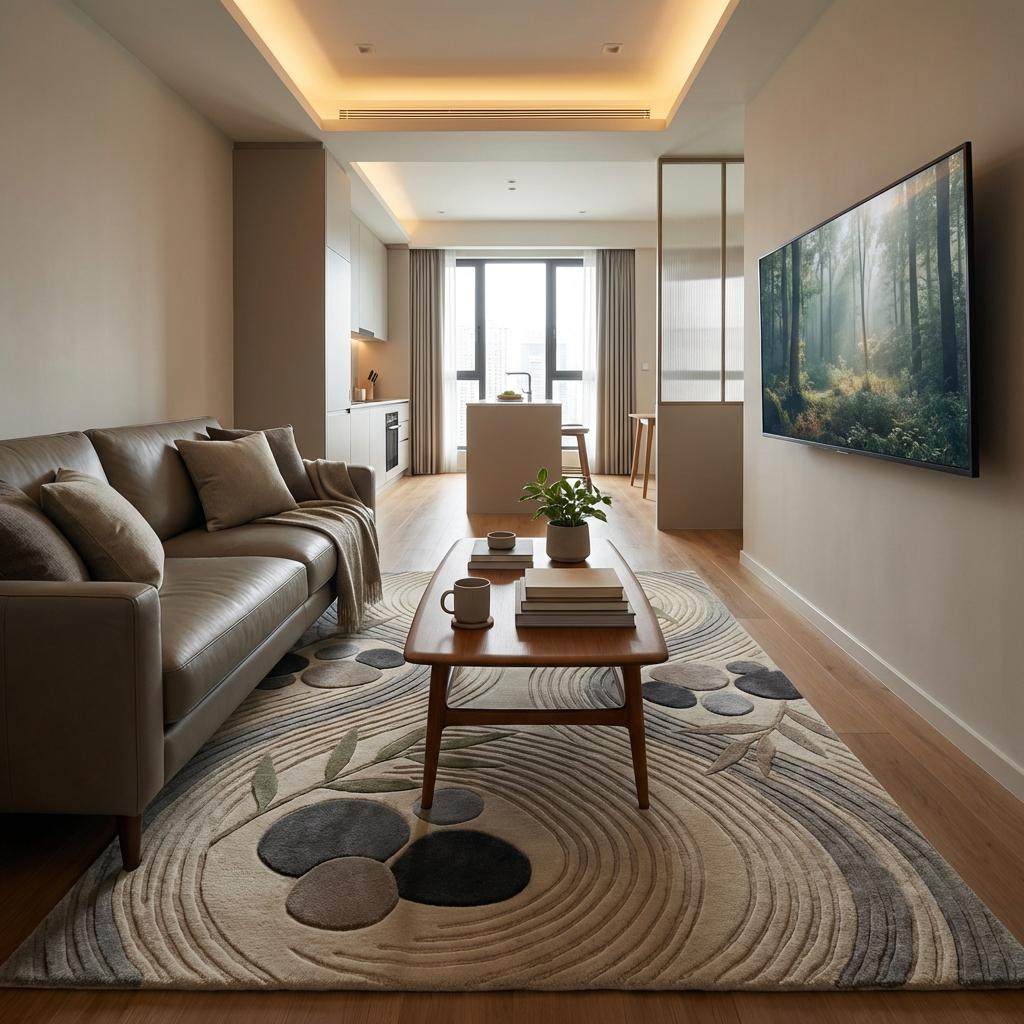 Modern Zen Area Rug Neutral Abstract Stone Pattern Japandi Living Room Carpet Soft Textured Minimalist Home Decor