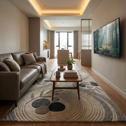 Modern Zen Area Rug Neutral Abstract Stone Pattern Japandi Living Room Carpet Soft Textured Minimalist Home Decor