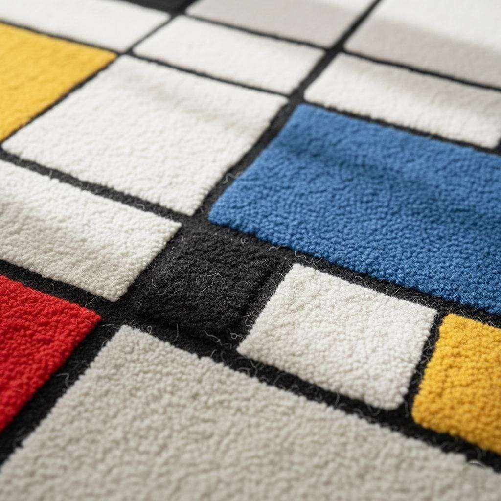 Mondrian Inspired Wool Rug: Geometric Color Block, Hand-Tufted