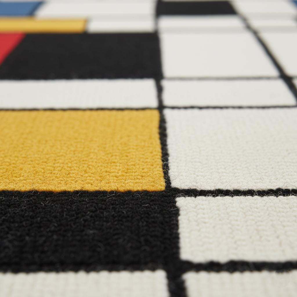 Mondrian Inspired Wool Rug: Geometric Color Block, Hand-Tufted