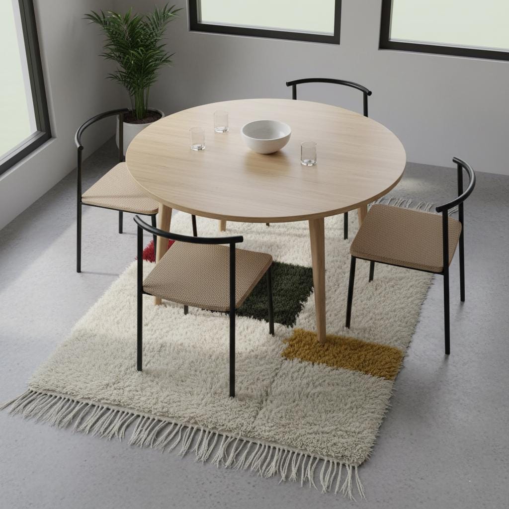 Moroccan Beni Ourain Wool Rug – Ivory Shag with Abstract Color Blocks