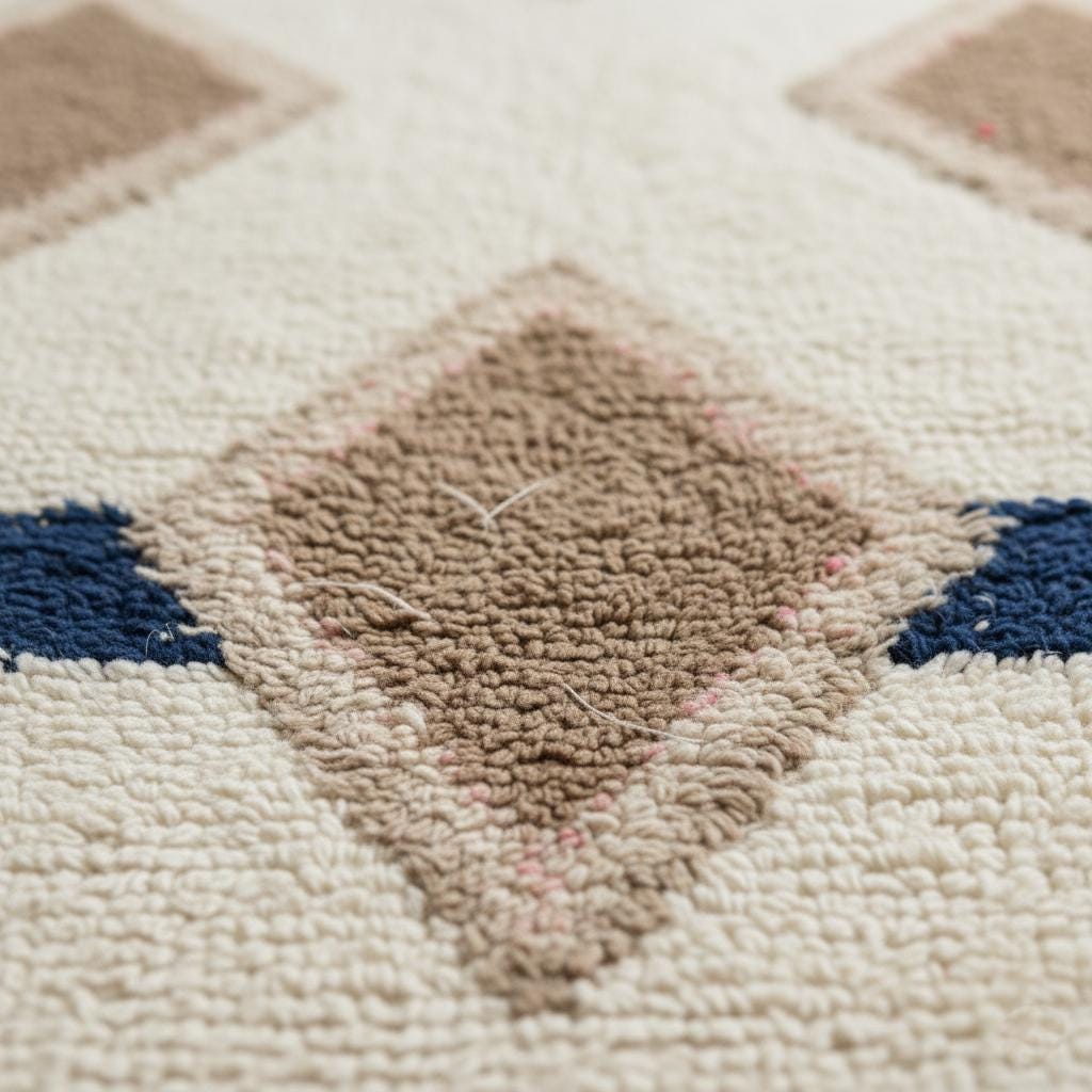 Moroccan Diamond Wool Rug, Boho Chic Cream Taupe Navy, 9x12