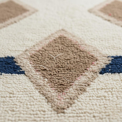 Moroccan Diamond Wool Rug, Boho Chic Cream Taupe Navy, 9x12