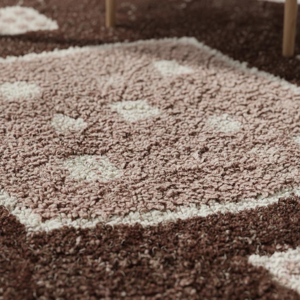 Moroccan Diamond Wool Rug – Ivory Beige High-Pile Boho Area Carpet