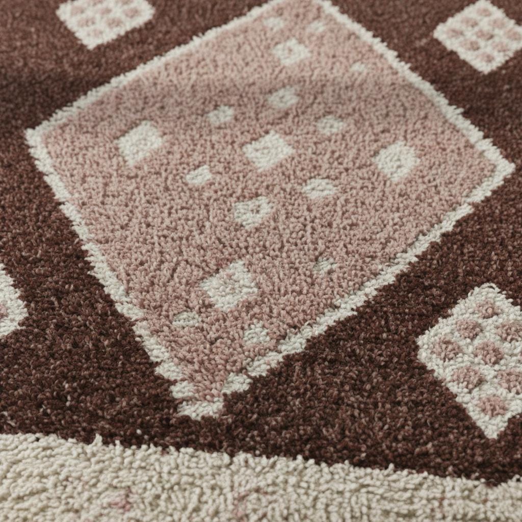 Moroccan Diamond Wool Rug – Ivory Beige High-Pile Boho Area Carpet