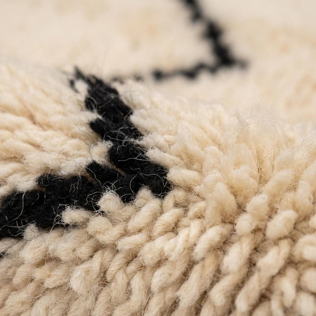 Close view of geometric Moroccan zigzag rug pattern