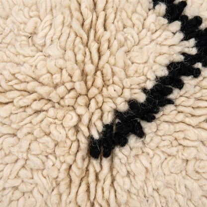 Moroccan Geometric Rug, Ivory Berber Zigzag Pattern Rug, Neutral Boho Textured Rug with Black Tribal Lines