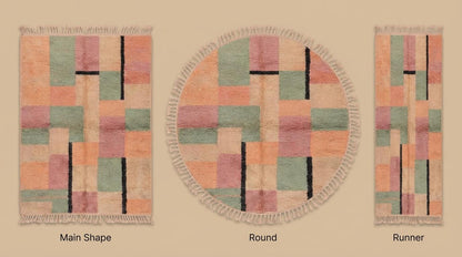Moroccan Geometric Rug, Peach and Sage Block Pattern Boho Rug, Textured Tribal Style Area Rug