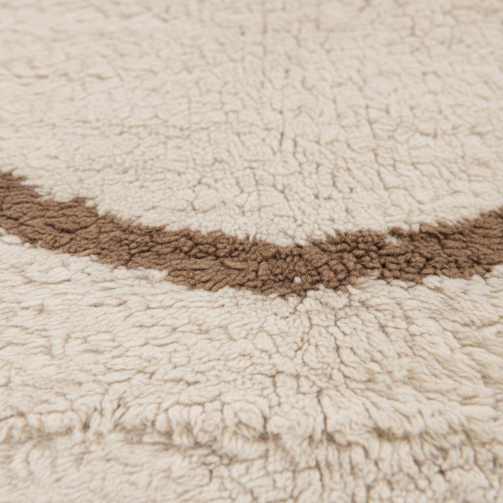Cream Moroccan shag rug with high pile and wavy taupe Berber design