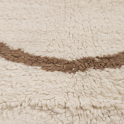 Cream Moroccan shag rug with high pile and wavy taupe Berber design