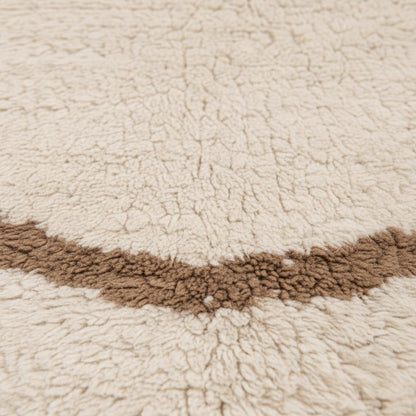 Cream Moroccan shag rug with wavy taupe Berber design and high plush pile
