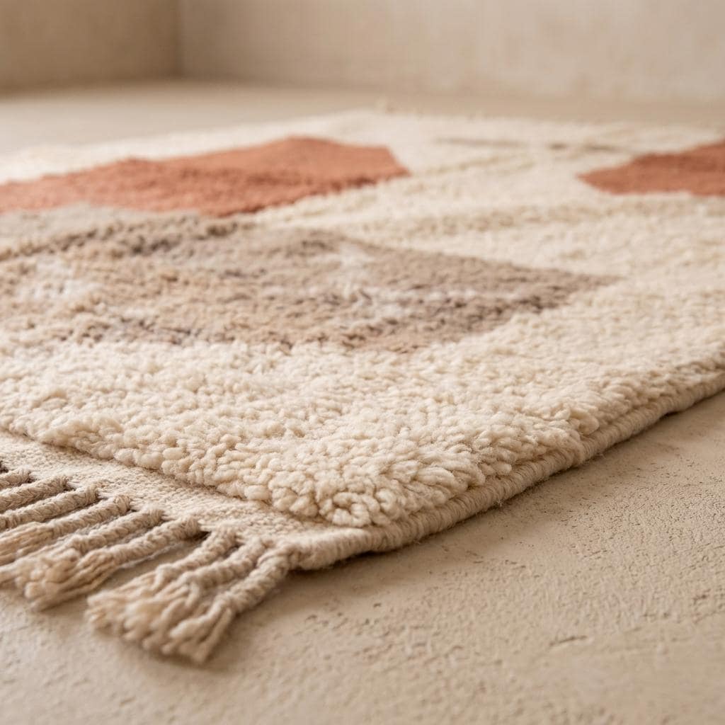 Moroccan Style Geometric Rug – Ivory Terracotta Abstract Boho Rug, Neutral Desert Modern Decor