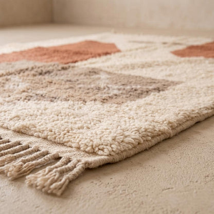Moroccan Style Geometric Rug – Ivory Terracotta Abstract Boho Rug, Neutral Desert Modern Decor