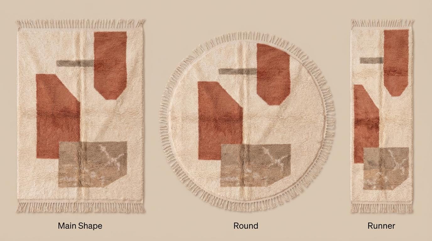 Moroccan Style Geometric Rug – Ivory Terracotta Abstract Boho Rug, Neutral Desert Modern Decor