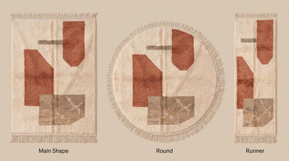 Moroccan Style Geometric Rug – Ivory Terracotta Abstract Boho Rug, Neutral Desert Modern Decor