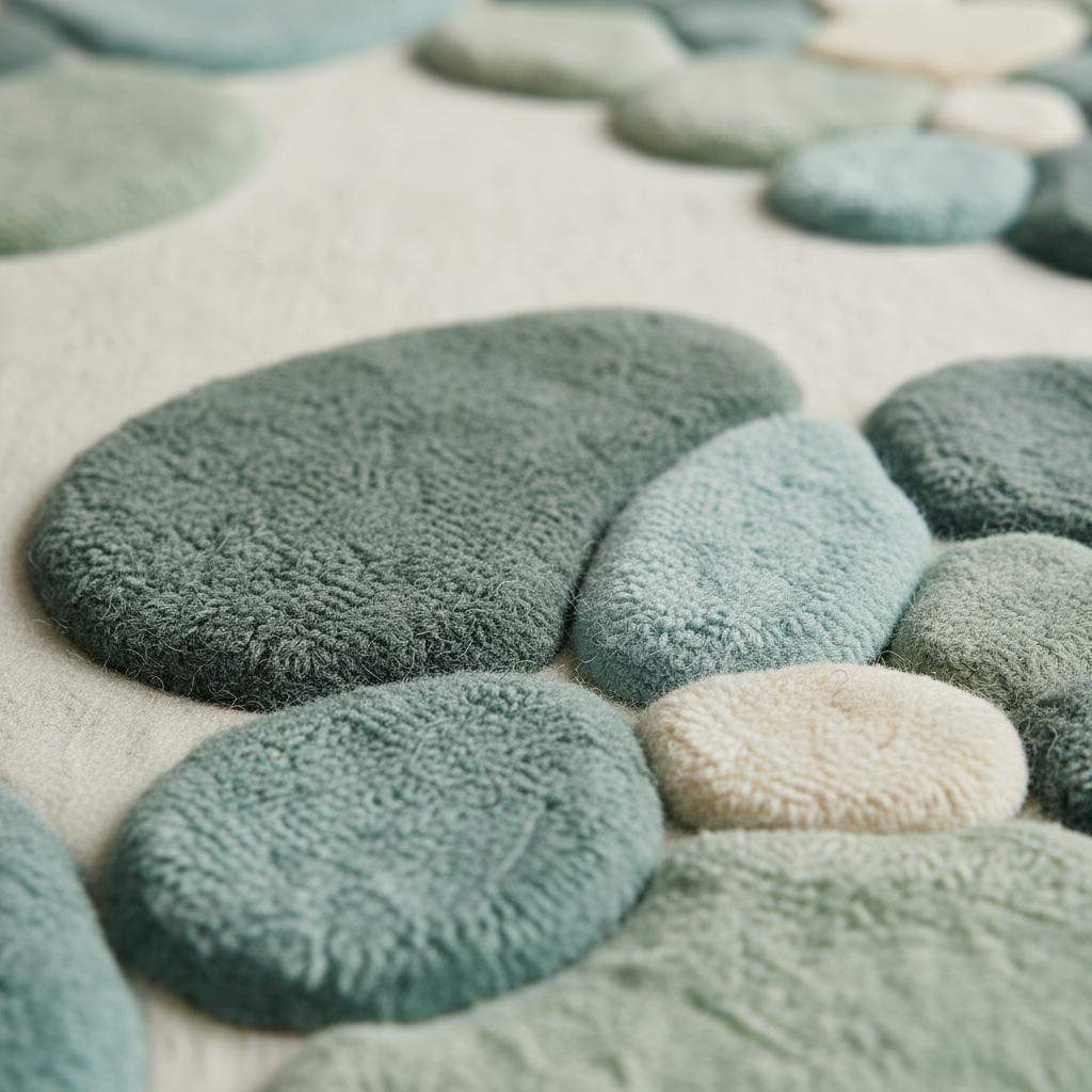 Moss Green Abstract Area Rug, Hand Tufted Organic Pebble Rug, Plush Modern Living Room Carpet, Sage Green Decor