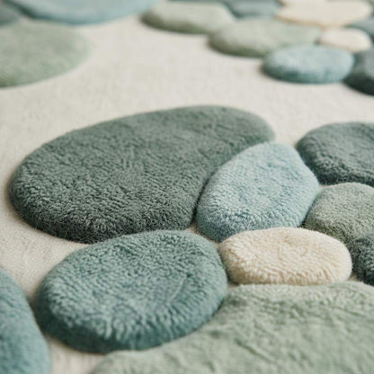 Moss Green Abstract Area Rug, Hand Tufted Organic Pebble Rug, Plush Modern Living Room Carpet, Sage Green Decor