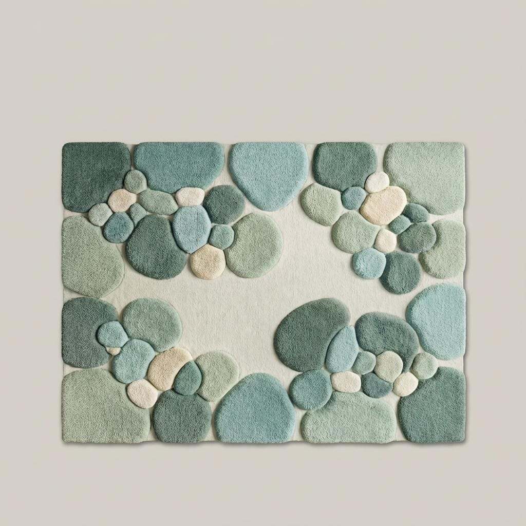 Moss Green Abstract Area Rug, Hand Tufted Organic Pebble Rug, Plush Modern Living Room Carpet, Sage Green Decor