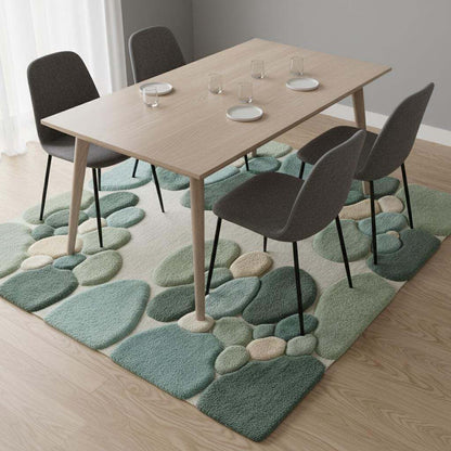 Moss Green Abstract Area Rug, Hand Tufted Organic Pebble Rug, Plush Modern Living Room Carpet, Sage Green Decor