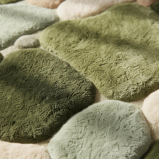 Moss Green Pebble Rug, Hand Tufted Wool Organic Shape Area Rug, Modern Nature Inspired High Pile Carpet for Living Room Bedroom Decor