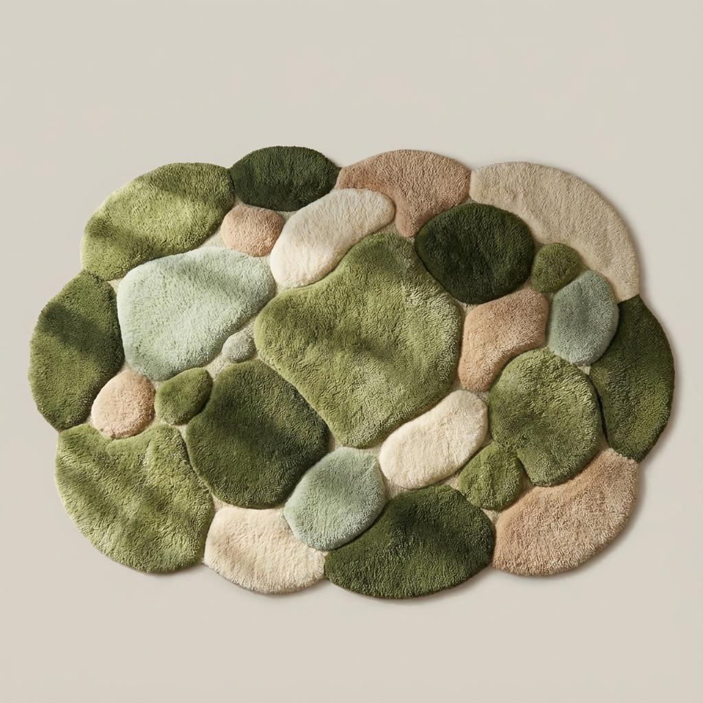 Moss Green Pebble Rug, Hand Tufted Wool Organic Shape Area Rug, Modern Nature Inspired High Pile Carpet for Living Room Bedroom Decor