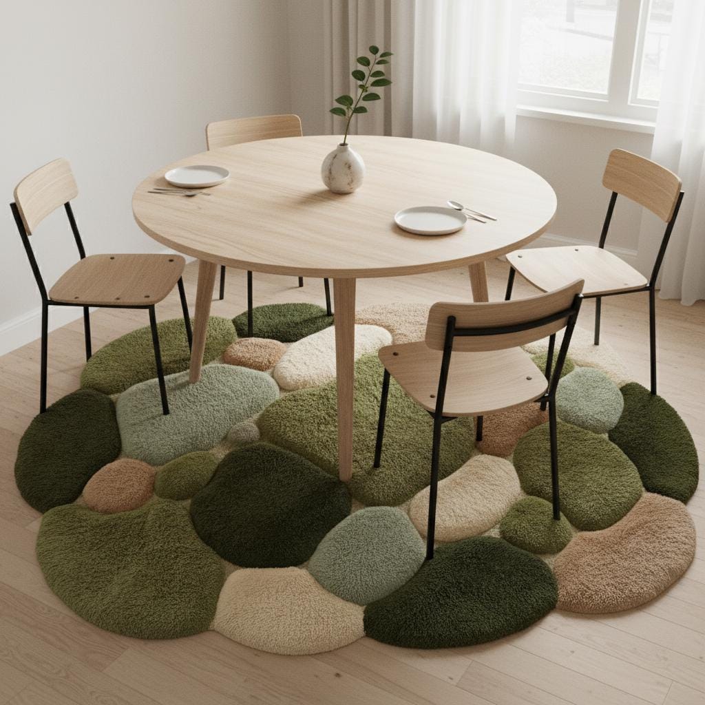 Moss Green Pebble Rug, Hand Tufted Wool Organic Shape Area Rug, Modern Nature Inspired High Pile Carpet for Living Room Bedroom Decor