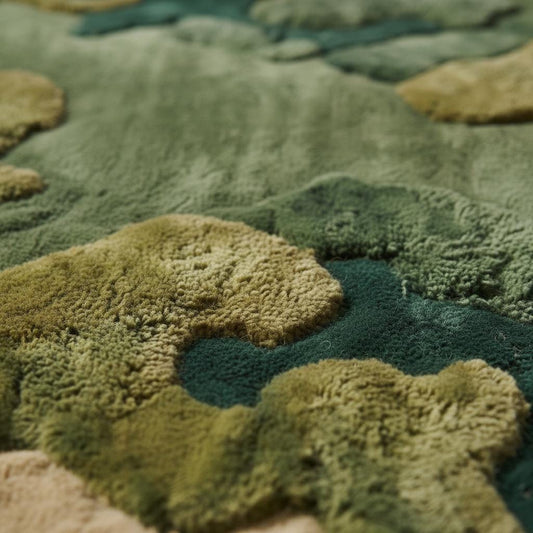 Moss Green Wool Rug, Hand Tufted Organic Area Rug, Sculpted High Pile Nature Inspired Carpet for Living Room, Modern Biophilic Home Decor