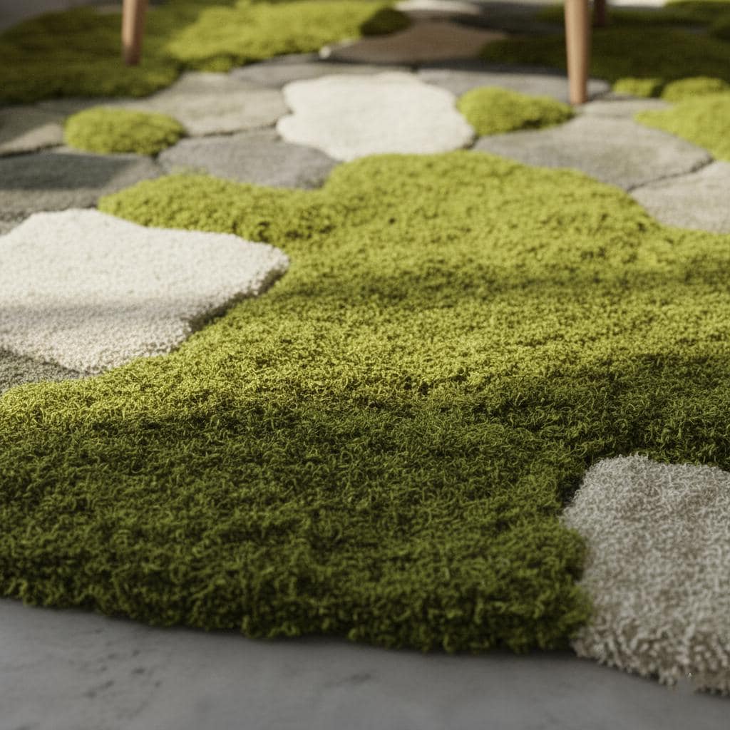 Moss Rug | 3D Stone Path Rug | Nature Inspired Tufted Rug | Mossy Garden Carpet | Green Landscape Rug | Modern Living Room Decor