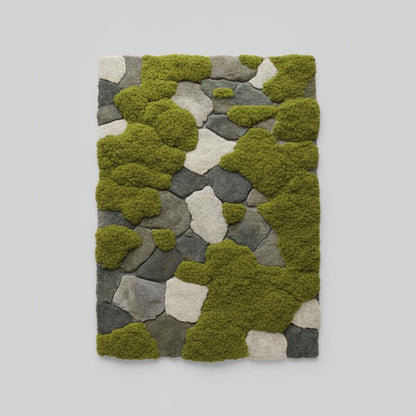 Moss Rug | 3D Stone Path Rug | Nature Inspired Tufted Rug | Mossy Garden Carpet | Green Landscape Rug | Modern Living Room Decor