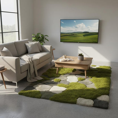 Moss Rug | 3D Stone Path Rug | Nature Inspired Tufted Rug | Mossy Garden Carpet | Green Landscape Rug | Modern Living Room Decor