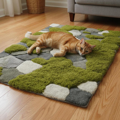 Moss Rug | 3D Stone Path Rug | Nature Inspired Tufted Rug | Mossy Garden Carpet | Green Landscape Rug | Modern Living Room Decor