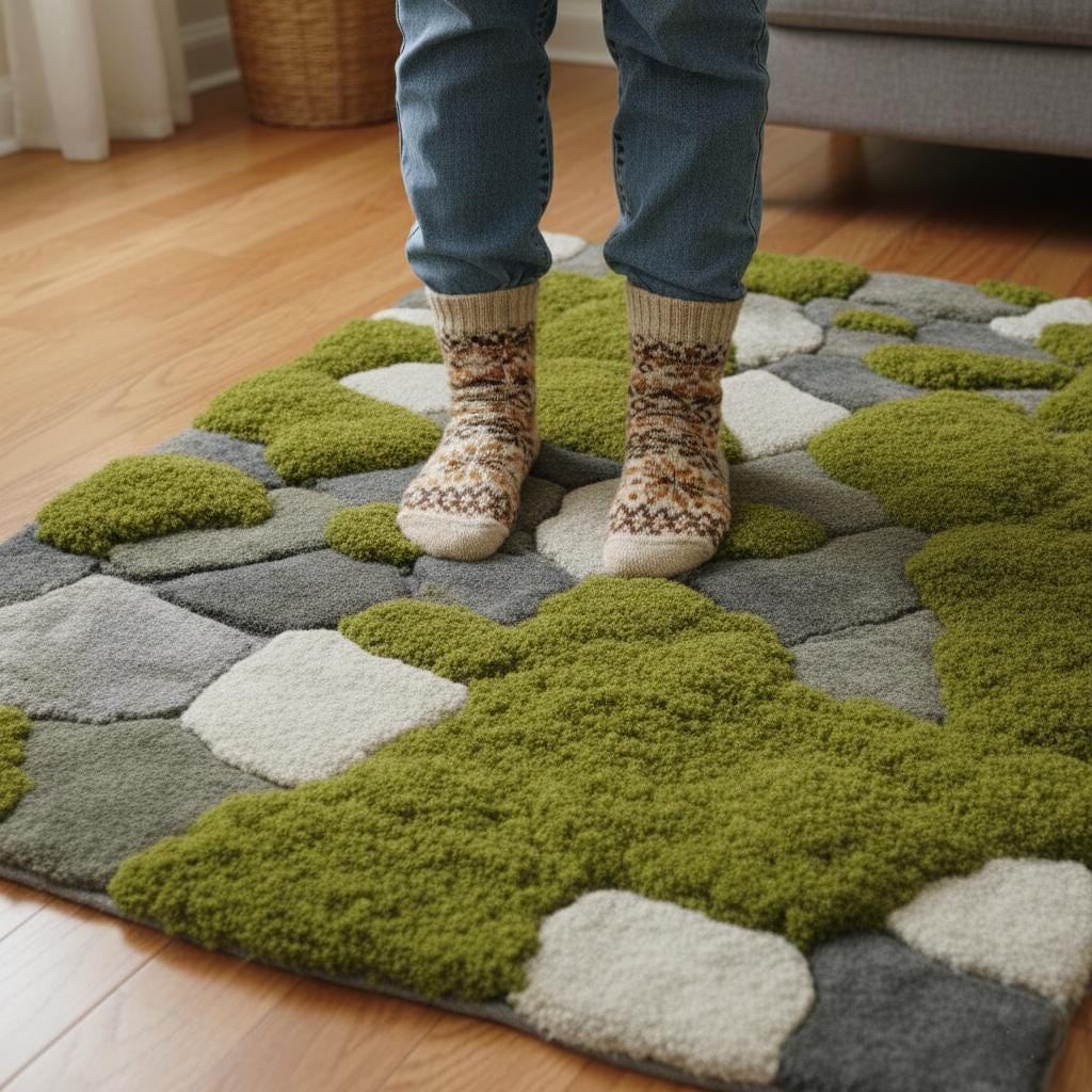 Moss Rug | 3D Stone Path Rug | Nature Inspired Tufted Rug | Mossy Garden Carpet | Green Landscape Rug | Modern Living Room Decor